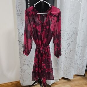 Vera Wang Fuchsia and Black Long Sleeve Dress